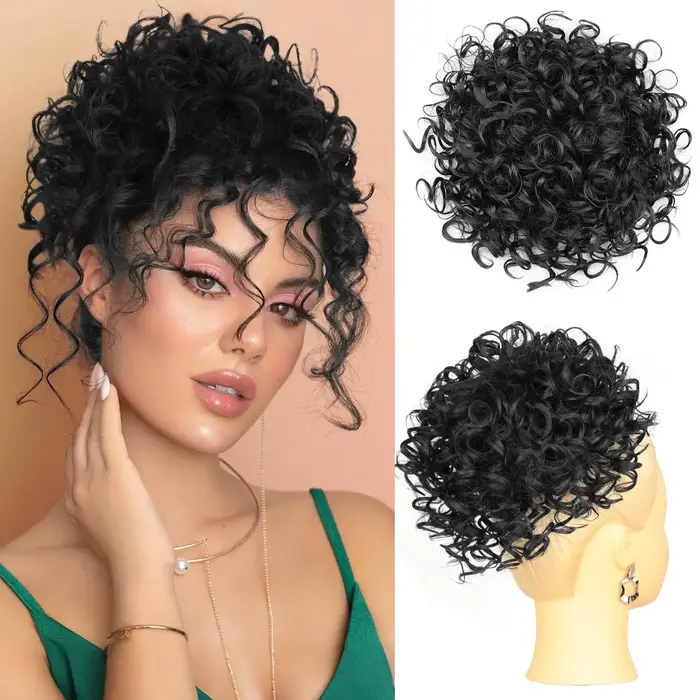 Chignon désordonné pour femme, extension de cheveux synthétiques bouclés de 10 pouces, queue de chev