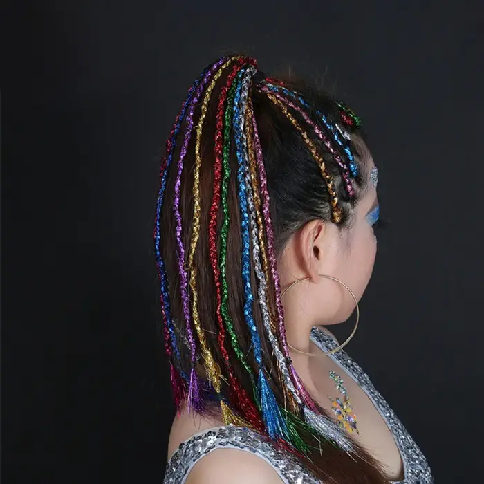 Hip-Hop coloré Bling Extension de cheveux accessoires Laser or brillant fil métallique Extensions