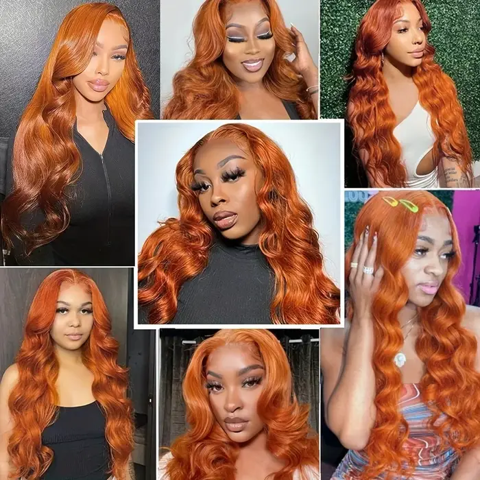 36 pouces gingembre Orange dentelle avant perruques cheveux humains pré plumé 200% densité vague de