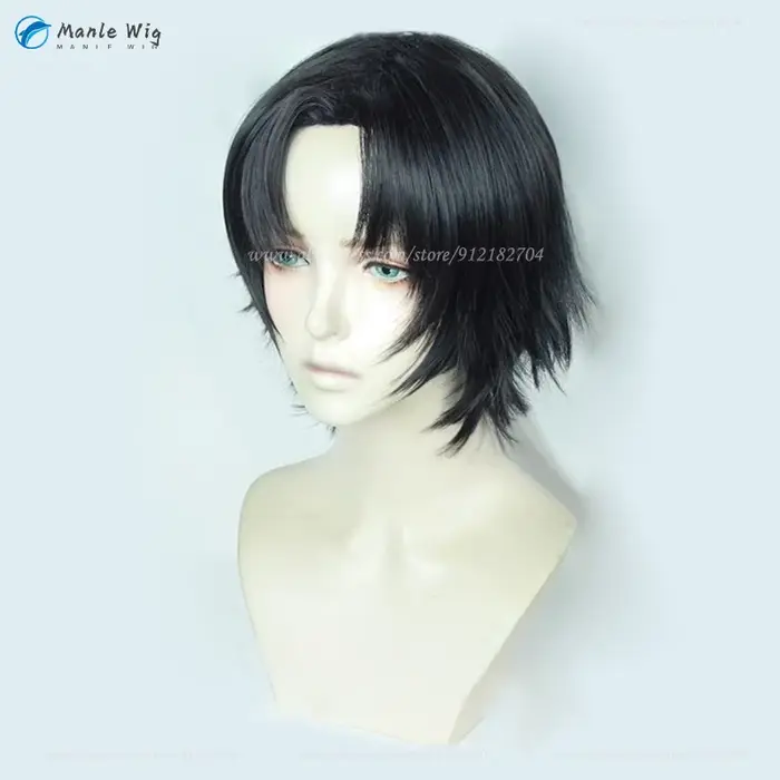 Perruque de Cosplay synthétique noire de 30cm