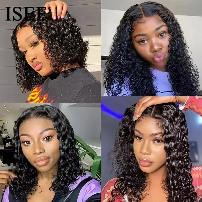 ISEE Hair-Go Glueless Wigs, Water Wave Wig, Short Bob Wig, Transparent, Pré-Cut, Pre-Plucked, 6tage 