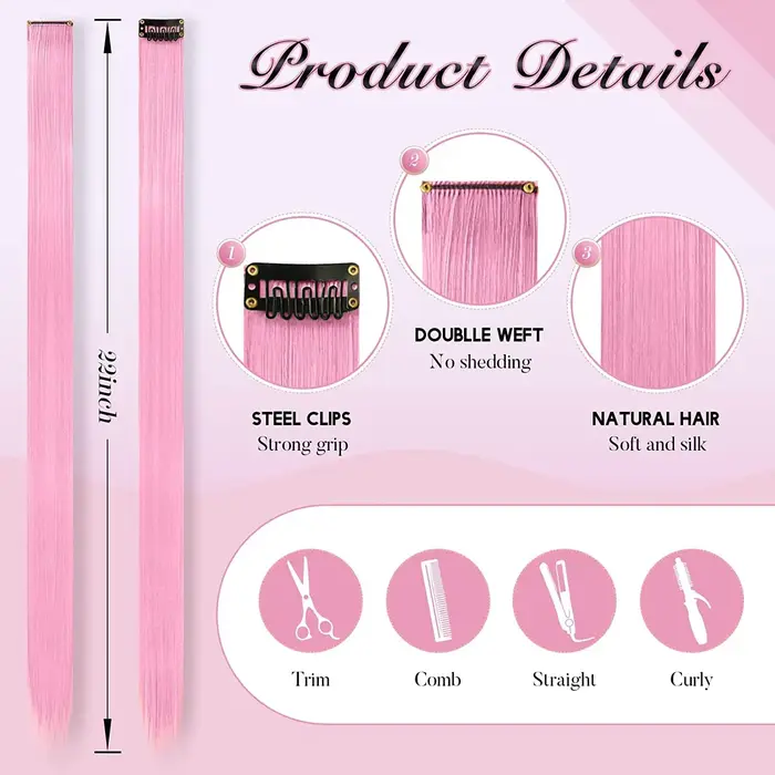 Extensions de cheveux synthétiques longues à clips