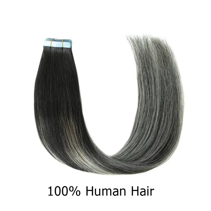 Extensions de Cheveux Humains Lisses Gris Ombré