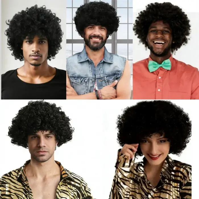 Perruques Synthétiques Hommes Femmes Cheveux Bouclés Volumineux Bonnet Perruque Africaine Halloween Cosplay Fête