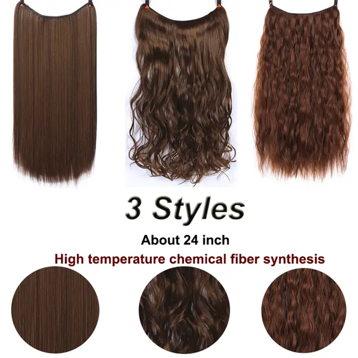 Allaosify Extensions de cheveux synthétiques 24 "fil Invisible sans pince dans
