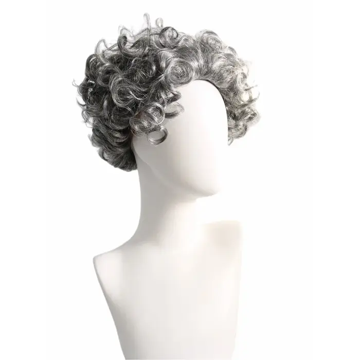 Perruque courte bouclée grise pour femme âgée