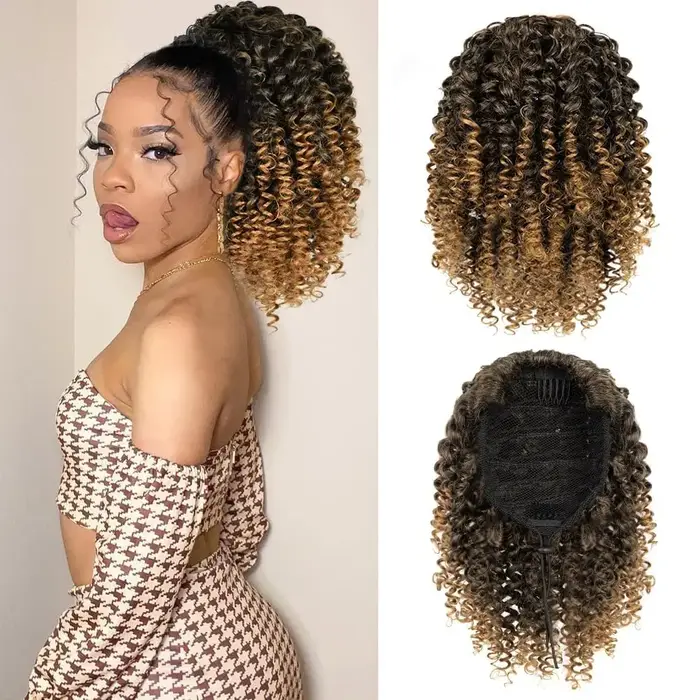 Synthétique court Afro crépus bouclés queue de cheval morceau de cheveux pour afro-américain queue d