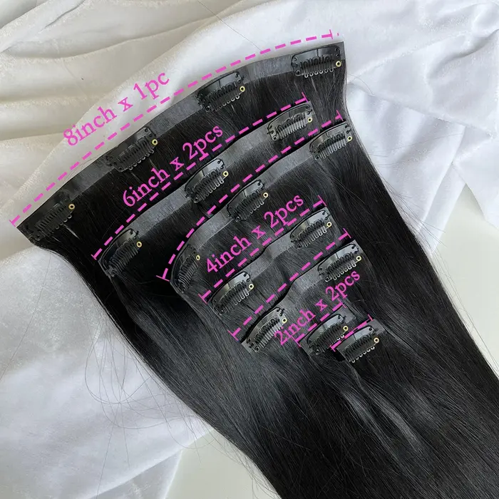 Clips sans couture 100g 7 pièces/ensemble cru non transformés # Extensions de cheveux humains de cou