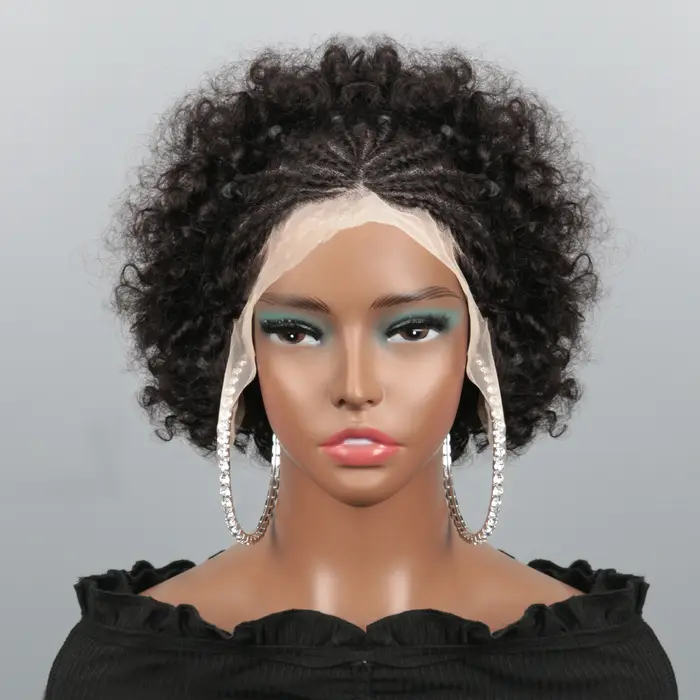 Perruques tressées bouclées afro kinky en cheveux humains