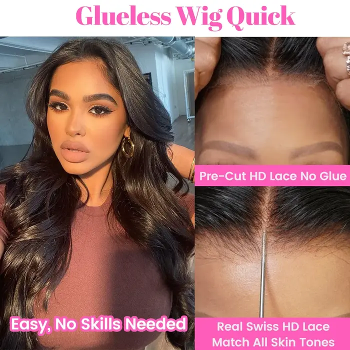 Wear And Go perruque sans colle ISEE HAIR brésilien vague de corps 7x5 HD dentelle sans colle perruq