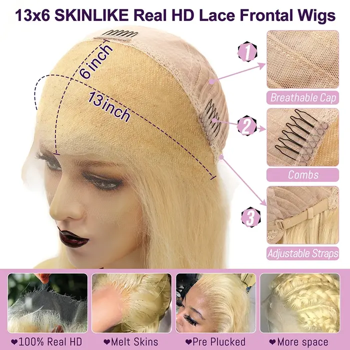 Wow Angel-Perruque Body Wave Blonde, Perruques Lace Front, 13x6, 13x4 HD, Frmetals Human Hair, Melt