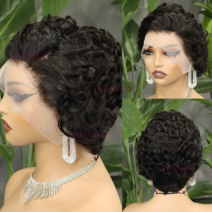 Chioma bouclés coupe lutin perruque 13X4 HD pleine frontale perruque courte Bob perruques de cheveux