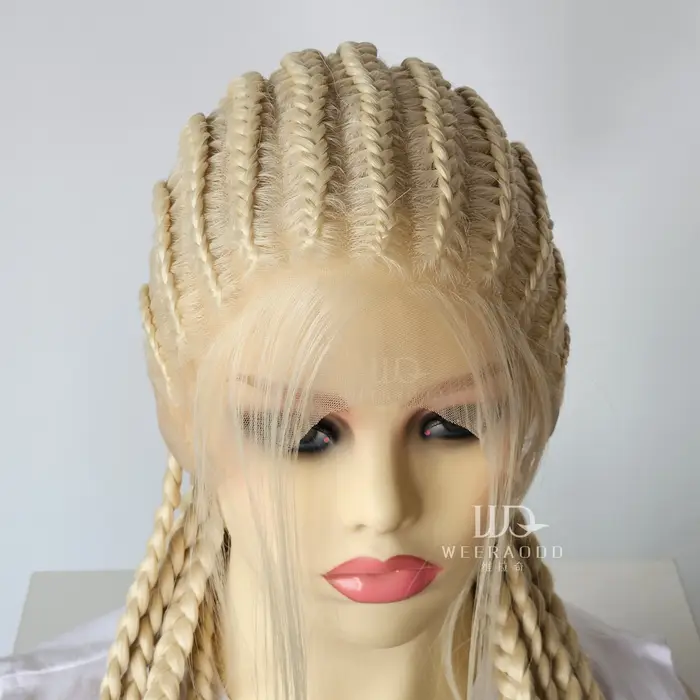 Perruque Lace Frontal Wig tressée Blonde 613, perruque Cornrow 26 pouces, perruques synthétiques san