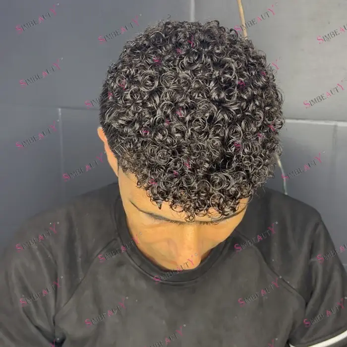 Prothèse capillaire homme Afro en cheveux naturels, bouclés Jerry 12mm, base fine mono, toupet pour 