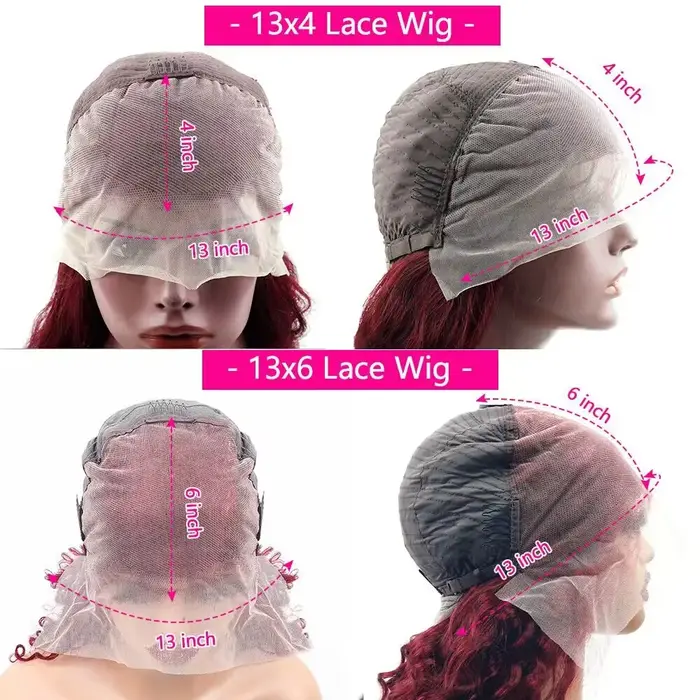 Perruque en cheveux humains ondulés bordeaux 99J, densité 200, avec dentelle frontale HD 13x6, 100% 