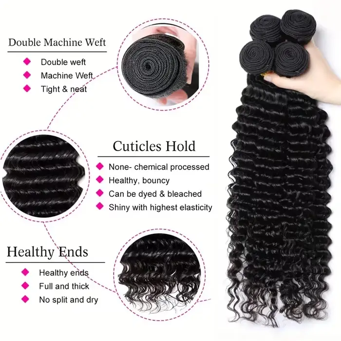 Vague Profonde Tissage Cheveux Humains 15A Non Traités Brésiliens 100% Cheveux Humains Pour Les Femm