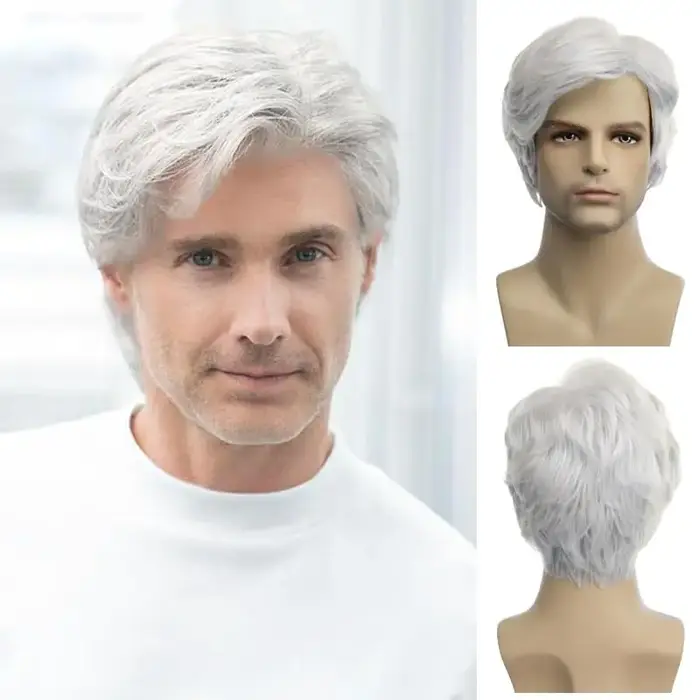 Perruque synthétique courte noire pour hommes