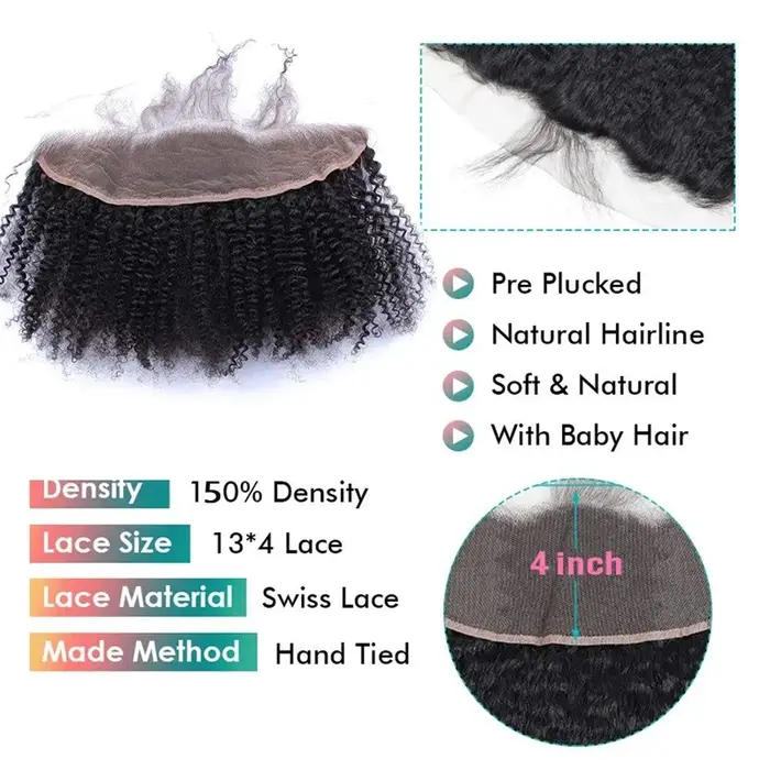 Tissage Afro bouclé et crépu avec Lace Frontal Closure d'oreille à oreille