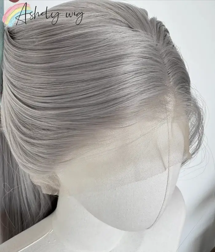 Perruque Lace Front Wig synthétique lisse grise 26 pouces