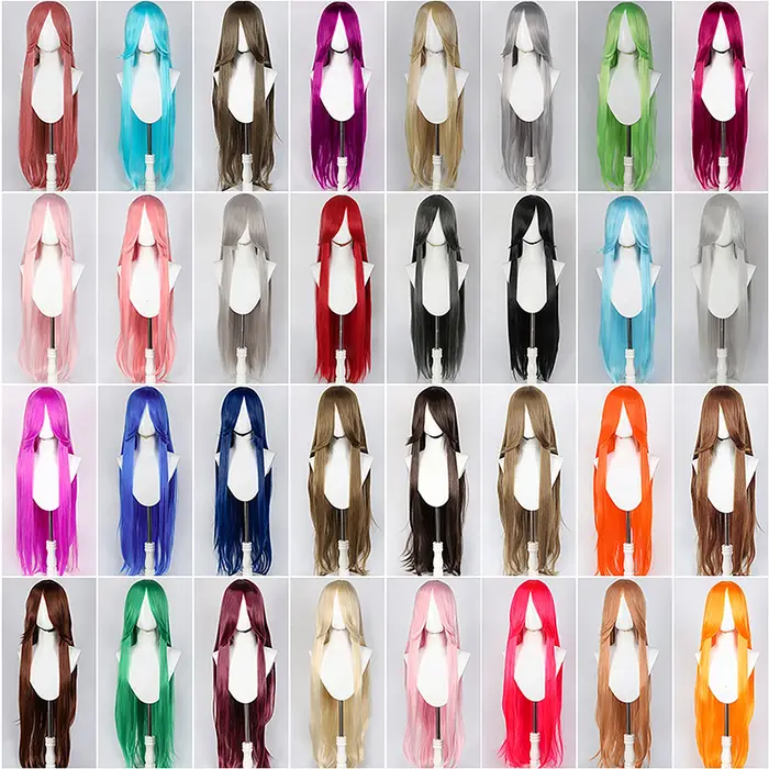 Perruque de Cosplay synthétique longue et lisse de 100CM avec frange