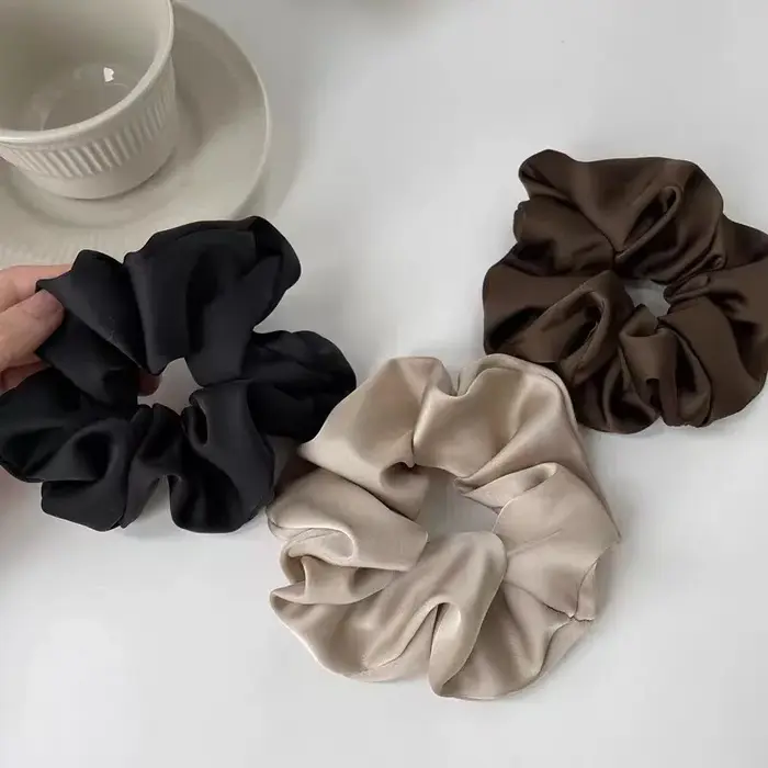 Chouchous élastiques en soie élégants pour femmes et filles, couleur unie, élastique pour queue de c