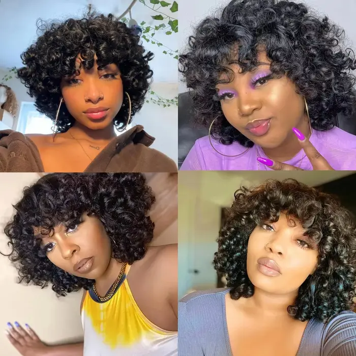 250% rebondissant bouclés Bob perruques de cheveux humains lâche
