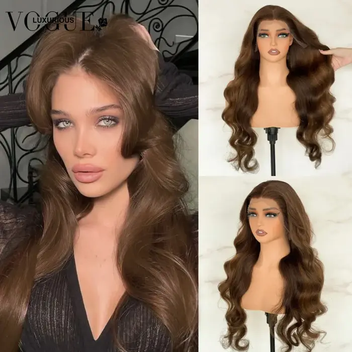 LUX VOGUE 200% noyer brun vague de corps 100% cheveux humains 13x 6/5x5 sans colle mise à niveau Tra
