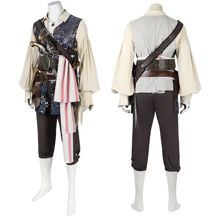 Film Pirates moineau capitaine Jack veste manteau chapeau perruques tenue complet Cosplay ensemble de costumes