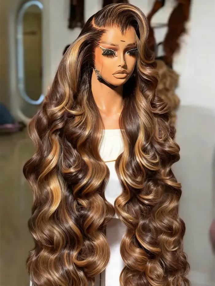 Perruque Frolo Body Wave 13x6 HD Lace en Cheveux Humains Péruviens, Mèches Blondes 4/27 Ombré Marron