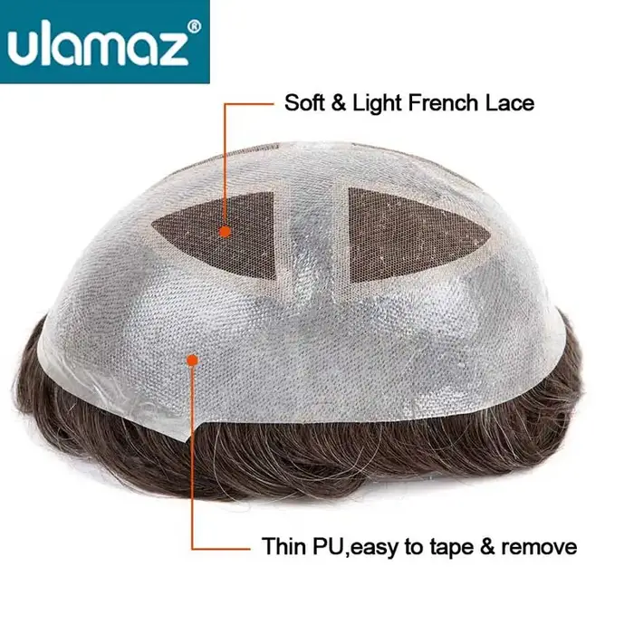 Homme prothèse de cheveux français dentelle peau système de cheveux pour hommes Microskin hommes pro