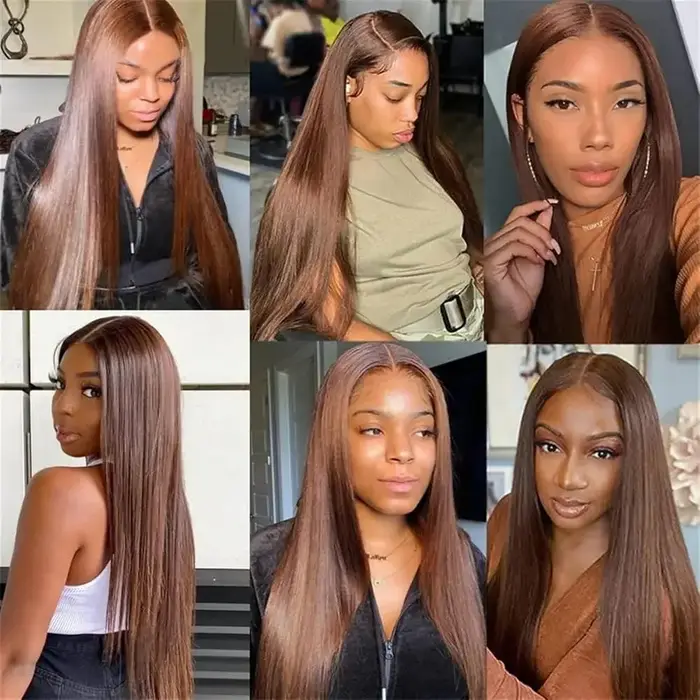 40 pouces chocolat brun droite dentelle frontale perruques 250 densité droite perruques de cheveux h