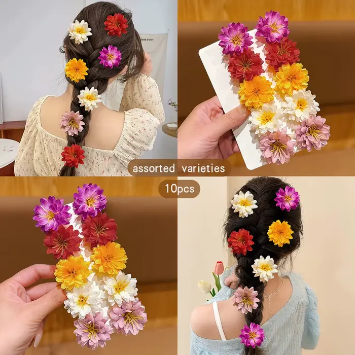 10 pinces à cheveux à fleurs aléatoires colorées pour un usage quotidien comme accessoires