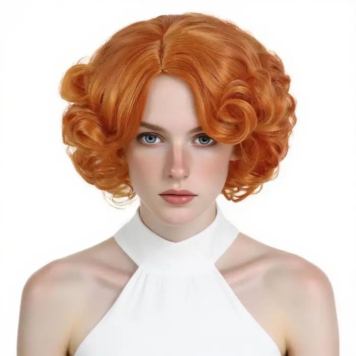 GNIMEGIL perruque courte synthétique pour femmes Orange bouclés Bob
