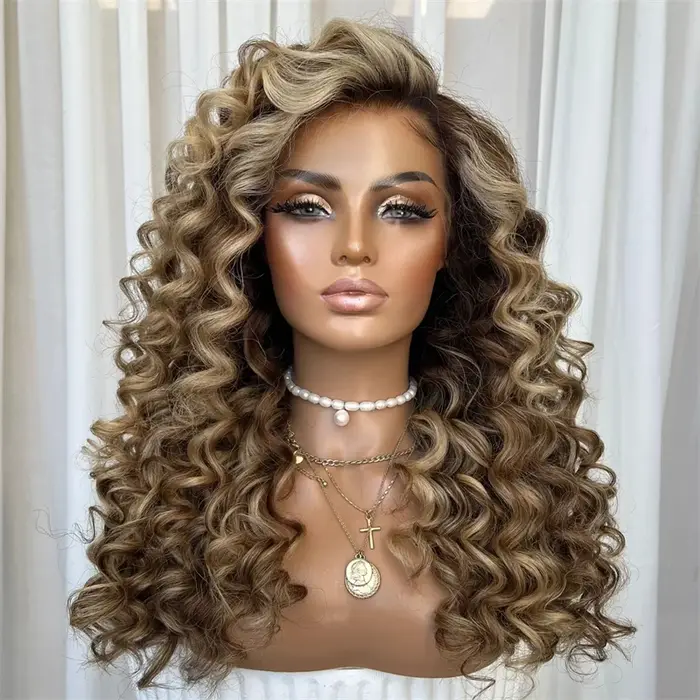 Perruque Lace Front Wig synthétique bouclée et profonde pour femmes, perruque Lace Wig sans colle ma