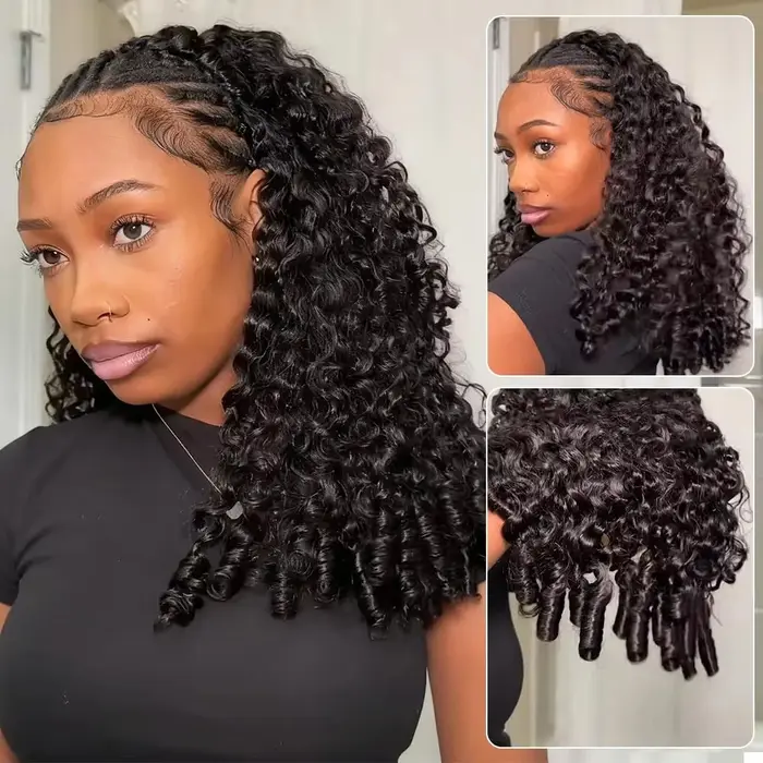 250% perruques sans colle cheveux humains birman bouclés bandeau perruque mise à niveau 3 en 1 demi-perruque avec cordon