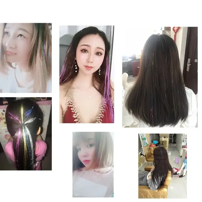 93cm coloré Bling Extension de cheveux accessoires Laser or brillant fil métallique Extensions