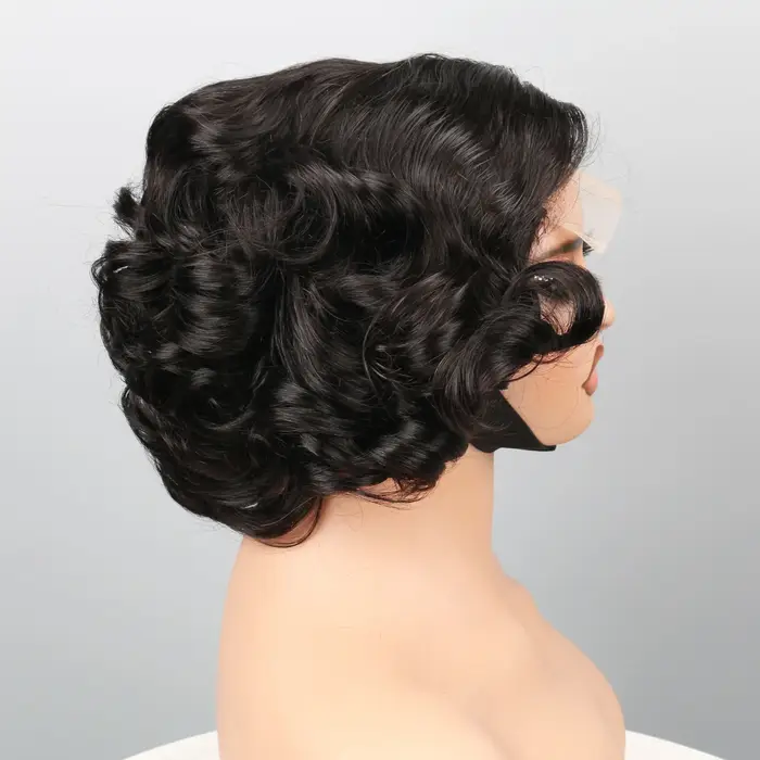 Perruque PixieCut en Cheveux Humains 13x4 Bouclée Rose Courte