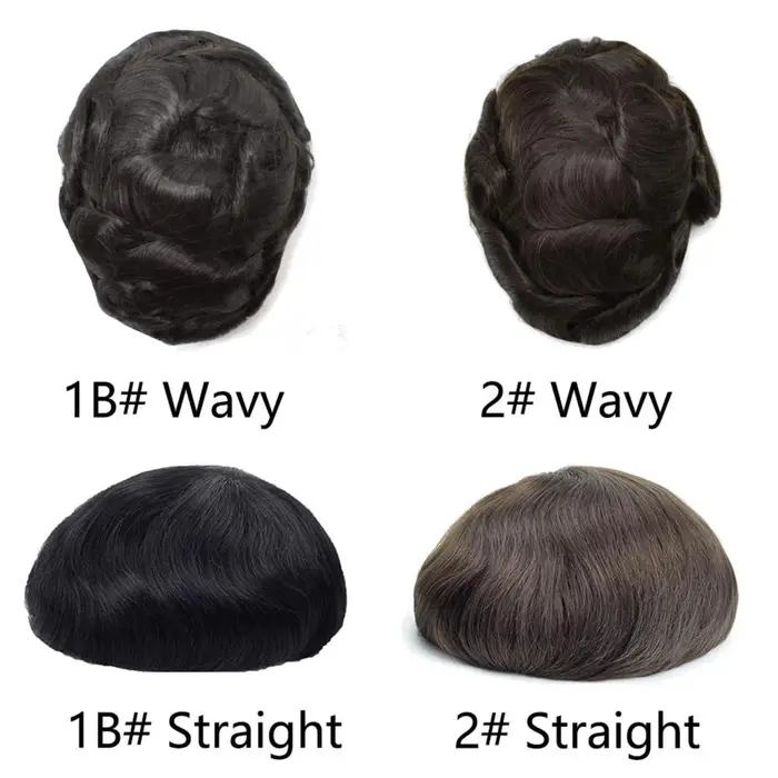 Toupet pour hommes croisé sur PU | Base de peau et dentelle + cadre en PU cheveux humains