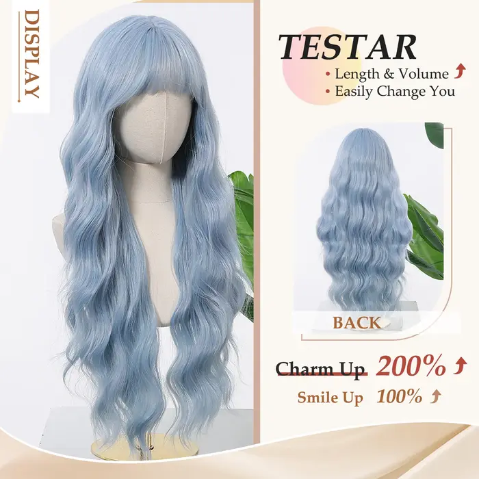 Allbell Magique perruque de cheveux bleus avec frange