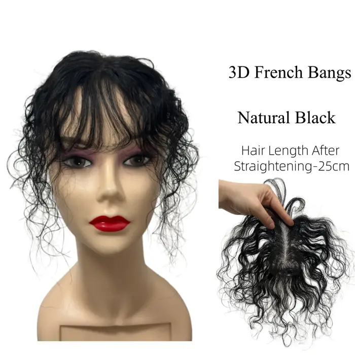Topper de cheveux bouclés en cheveux naturels, frange 3D ondulée de 10 pouces, postiche à clipser ul