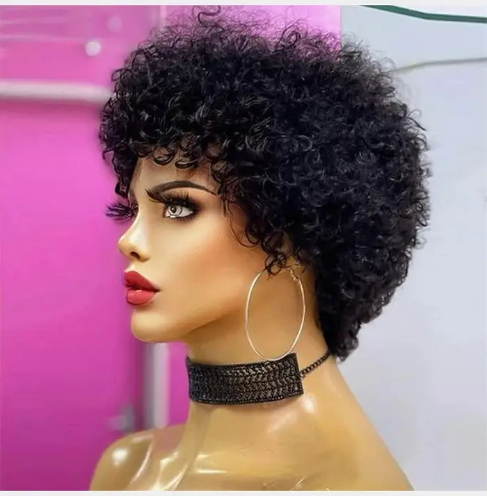 Grandes perruques rebondissantes Afro crépues bouclées pour les femmes noires pré plumées Machine perruque brésilienne
