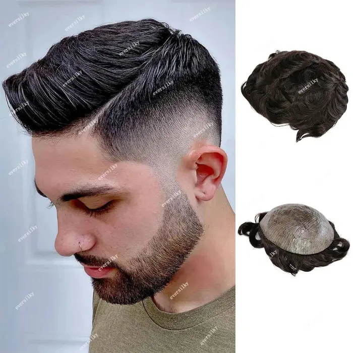 Ligne de cheveux Super naturelle 1B80 1B65 gris blond homme 100% cheveux humains Microskin Durable m