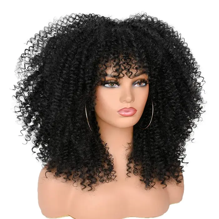 Perruque Afro Bouclée Synthétique avec Frange