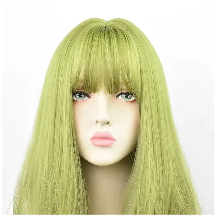 MSIWIGS Perruque synthétique verte avec frange