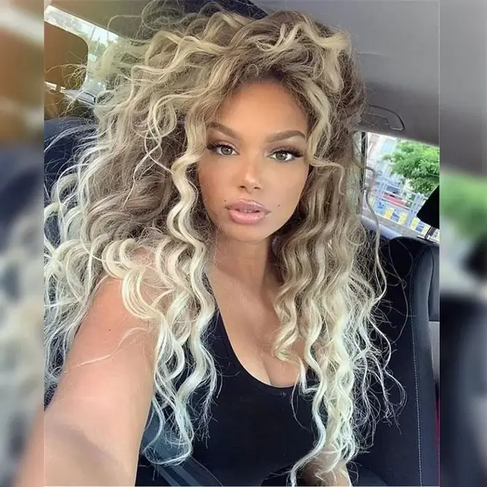 Perruques synthétiques pour femmes, cheveux longs, blond cendré, bouclés, perruque naturelle ondulée