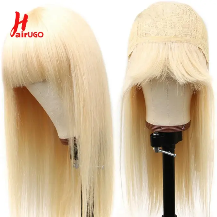 HairUGo-Perruque blonde sans colle avec frange pour femme