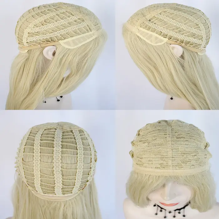 Perruque synthétique réaliste longue et ondulée blond clair