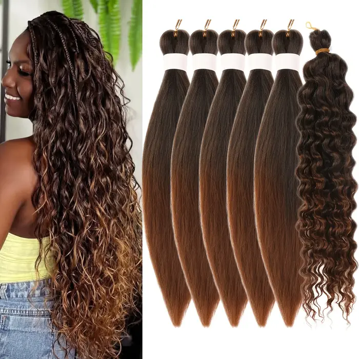 6 tresses Boho 24" | Marron ombré | Synthétique pré-étiré | Longues ondulées