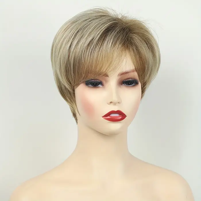 Perruque synthétique courte blonde bob avec frange
