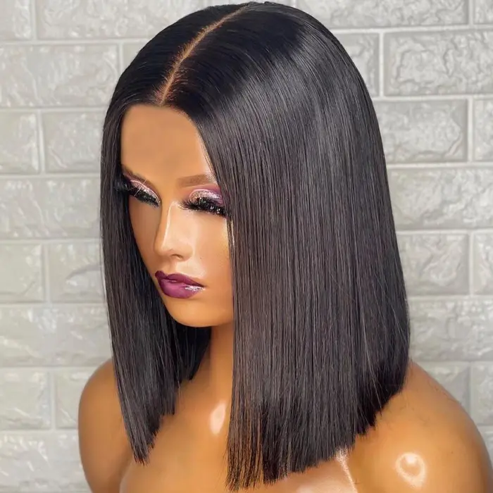 Perruque Bob rouge cheveux humains droite courte Bob dentelle perruques pour les femmes noires brési